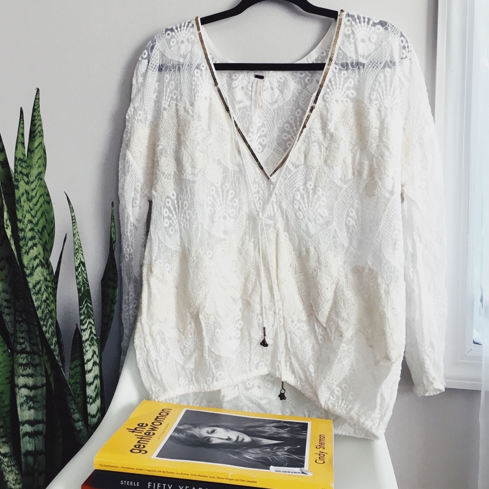 Free People Lace and Sequin Drawstring Top